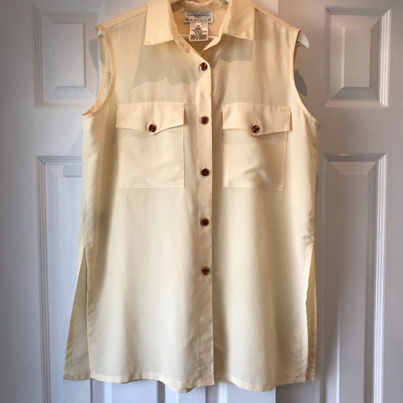 Rena Rowan beige button down sleeveless tunic top - Picture 1 of 7